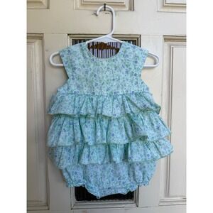 Janie and Jack Floral Ruffle Bubble Romper Sunsuit Mint Size 12-18 Months